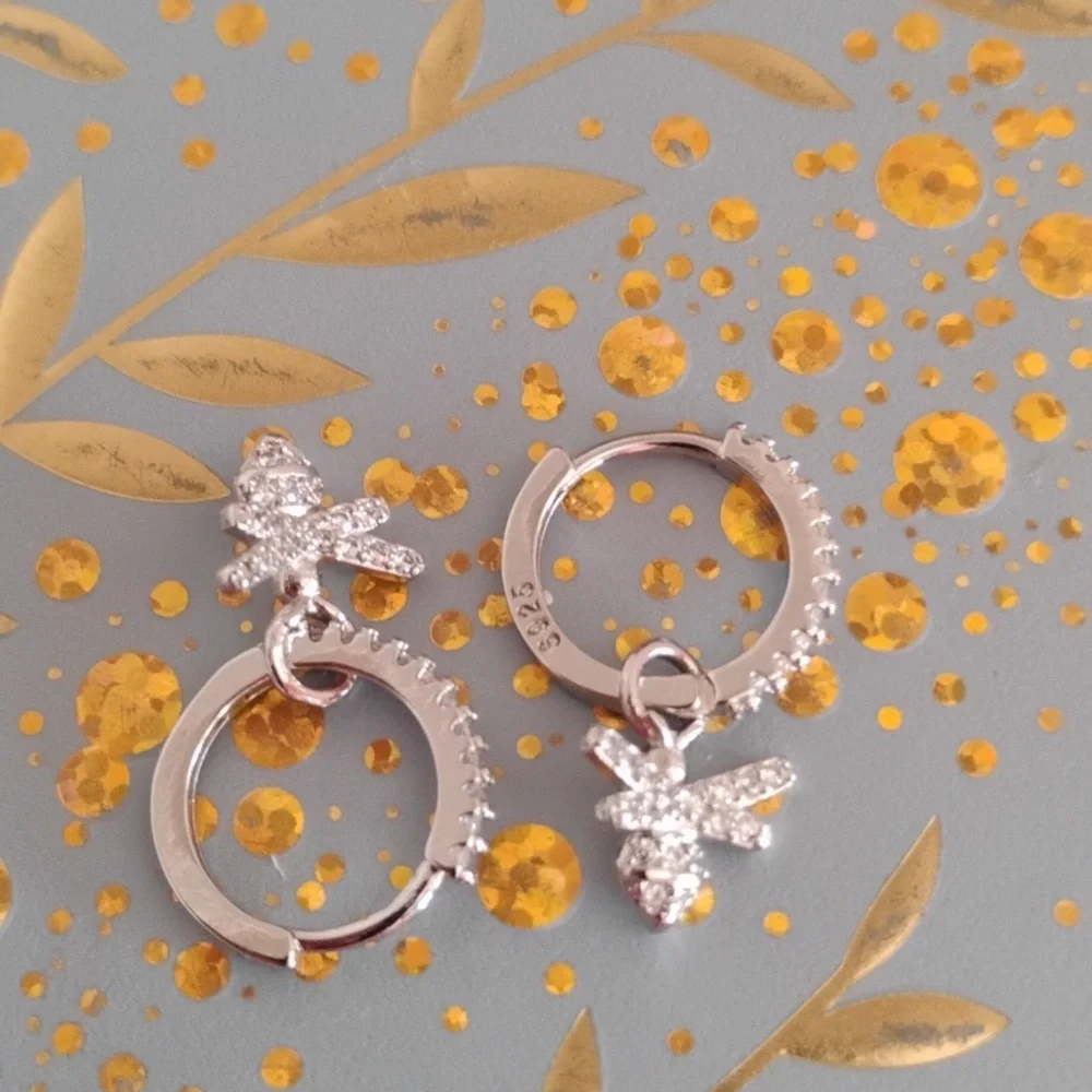 Elegant Sterling Silver Butterfly Hoop Earrings - Picture 2 of 4